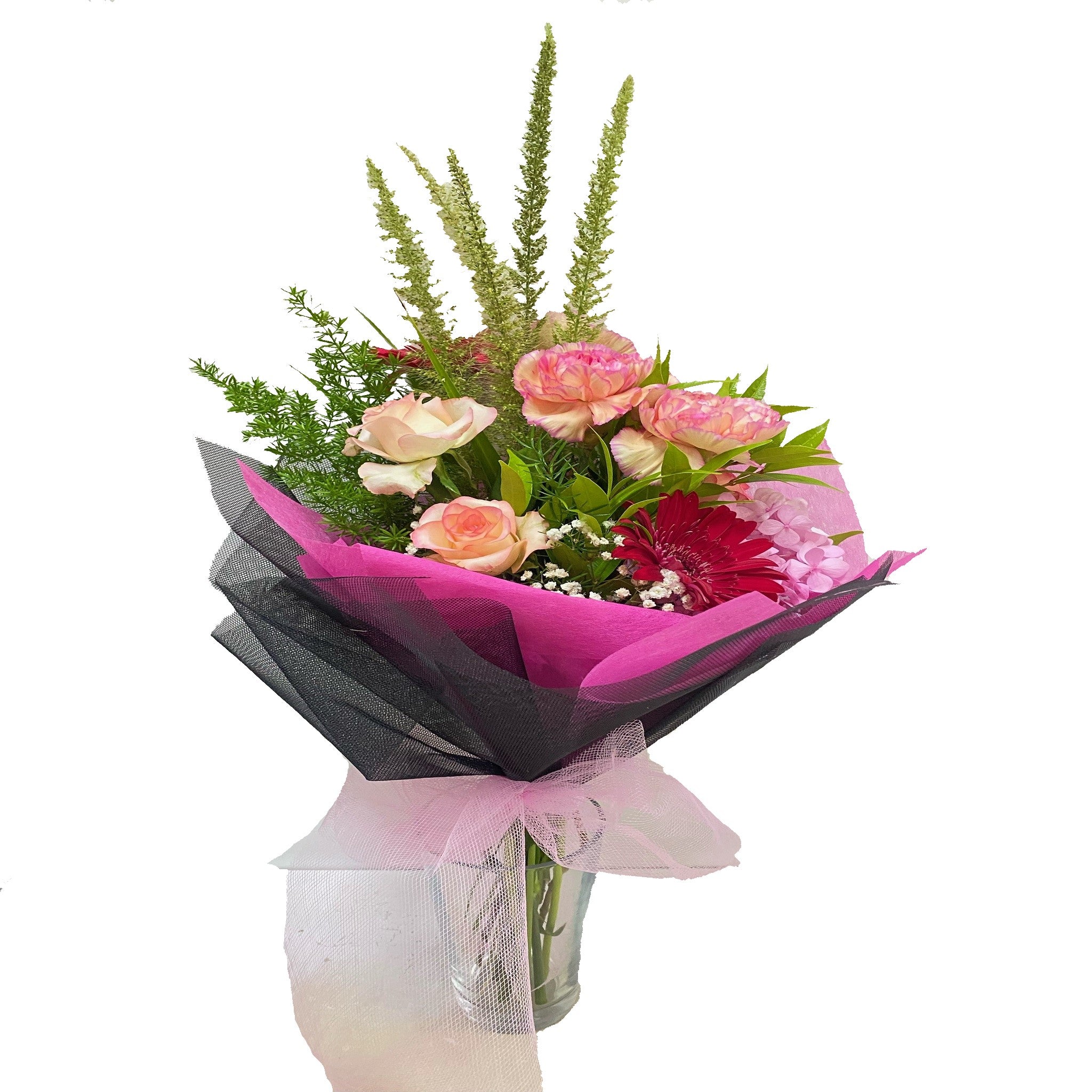 Boeket roze/rood excl. vaas (evt. apart bestellen)