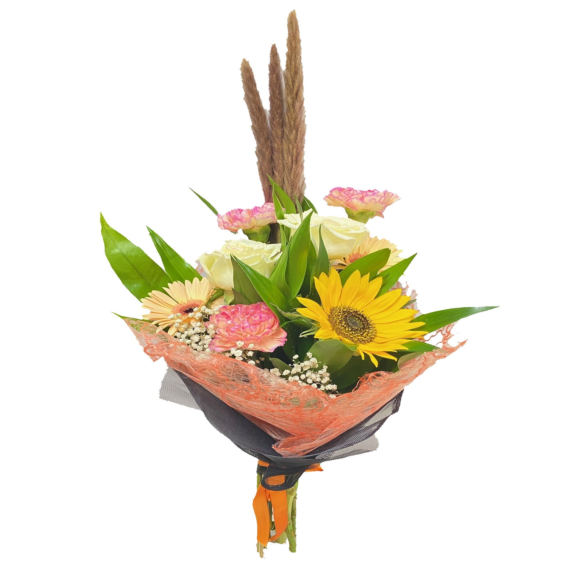 Boeket geel/oranje/rose/wit