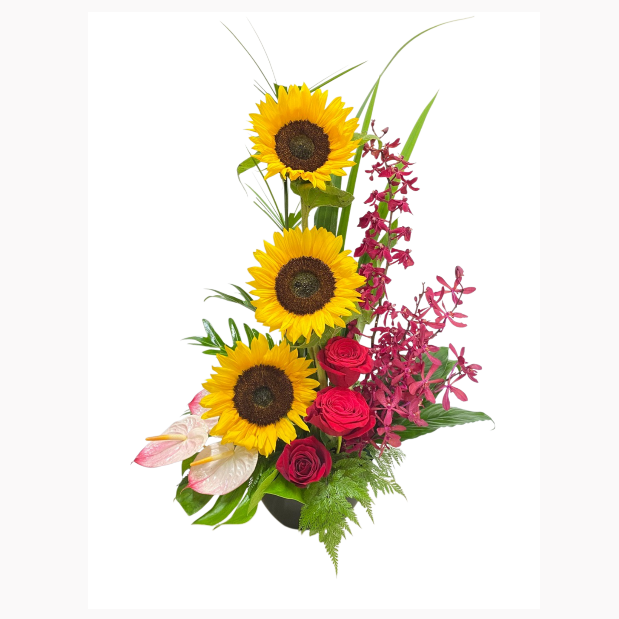 Bloemstuk geel/rood/roze/wit