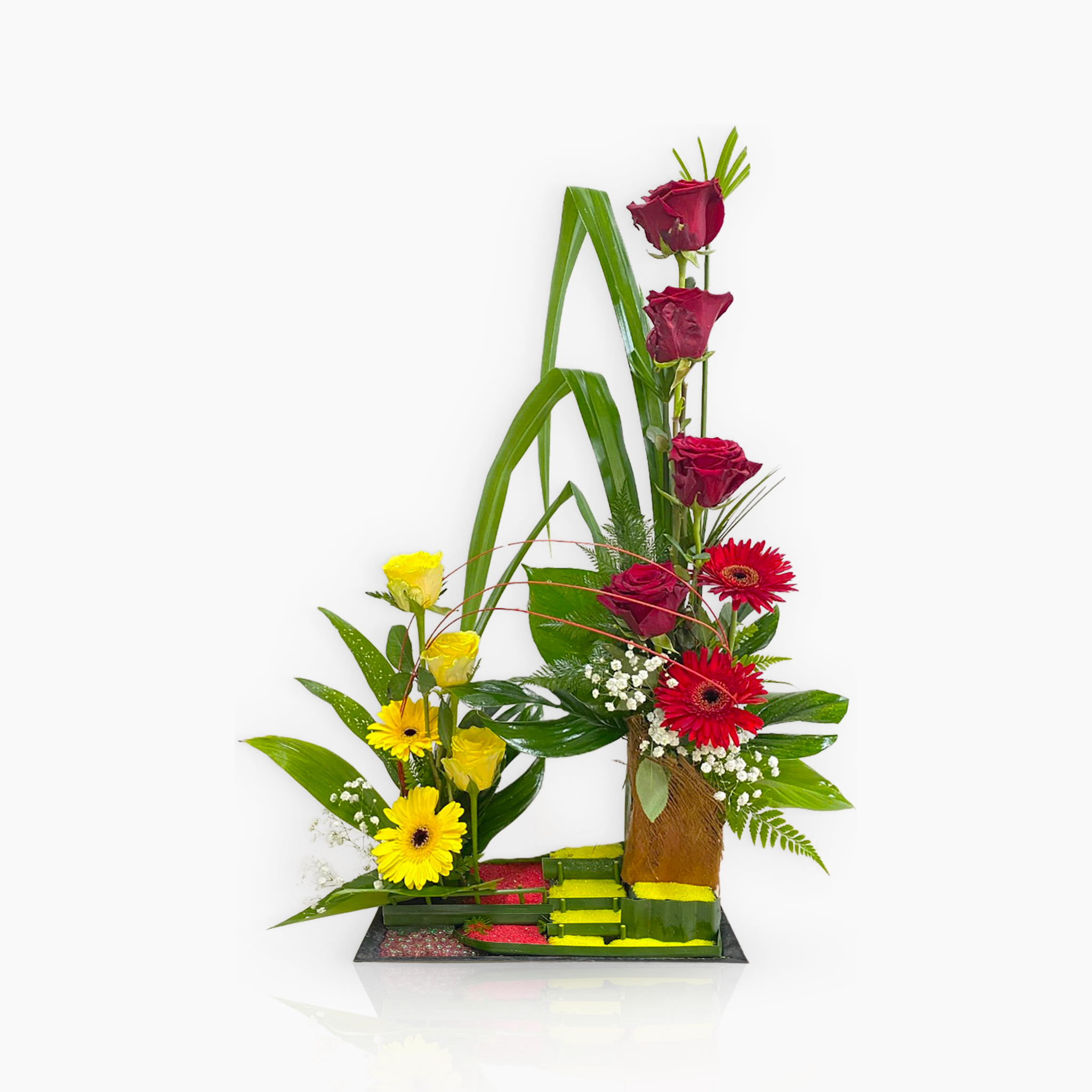 Bloemstuk geel/rood