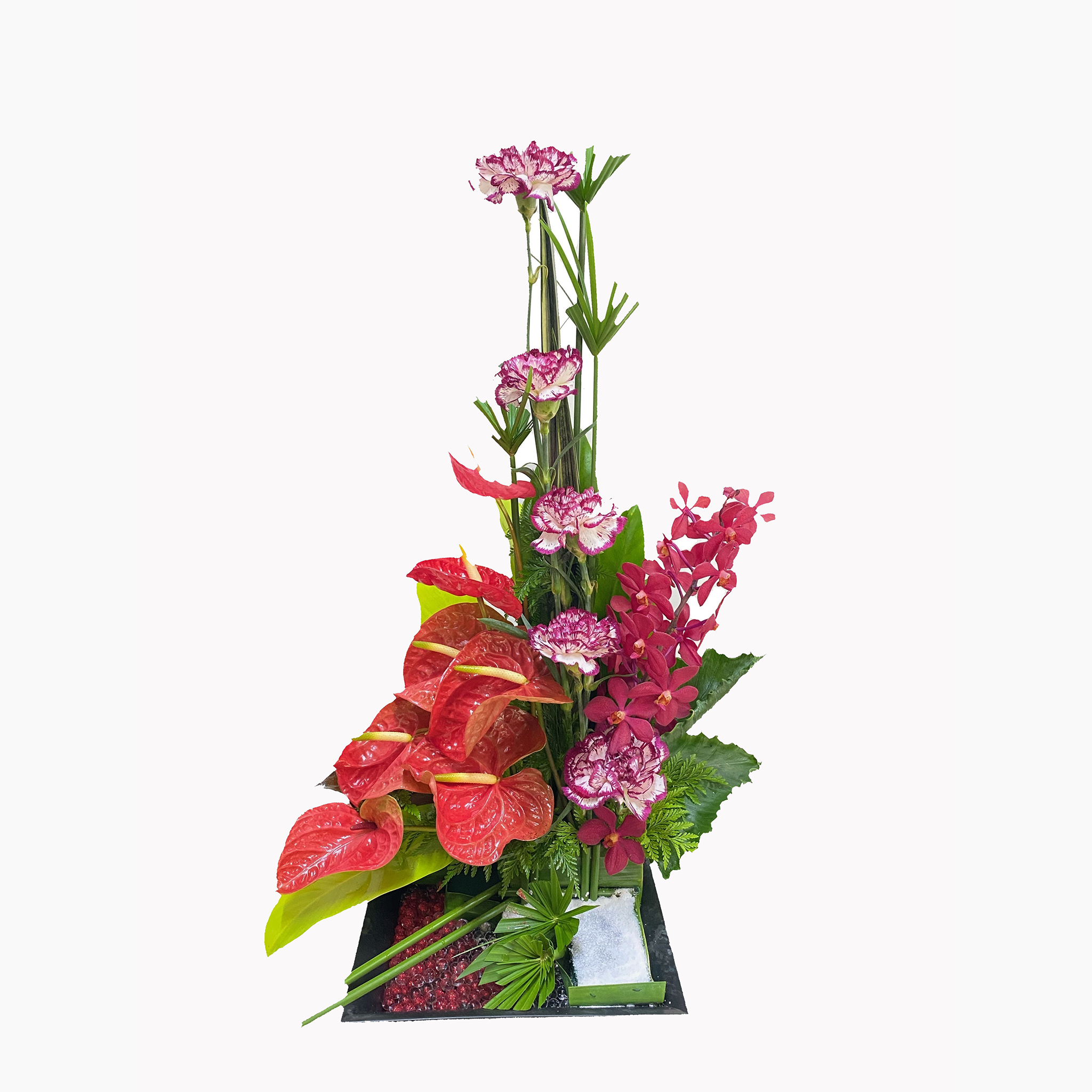 Bloemstuk rood/paars/wit