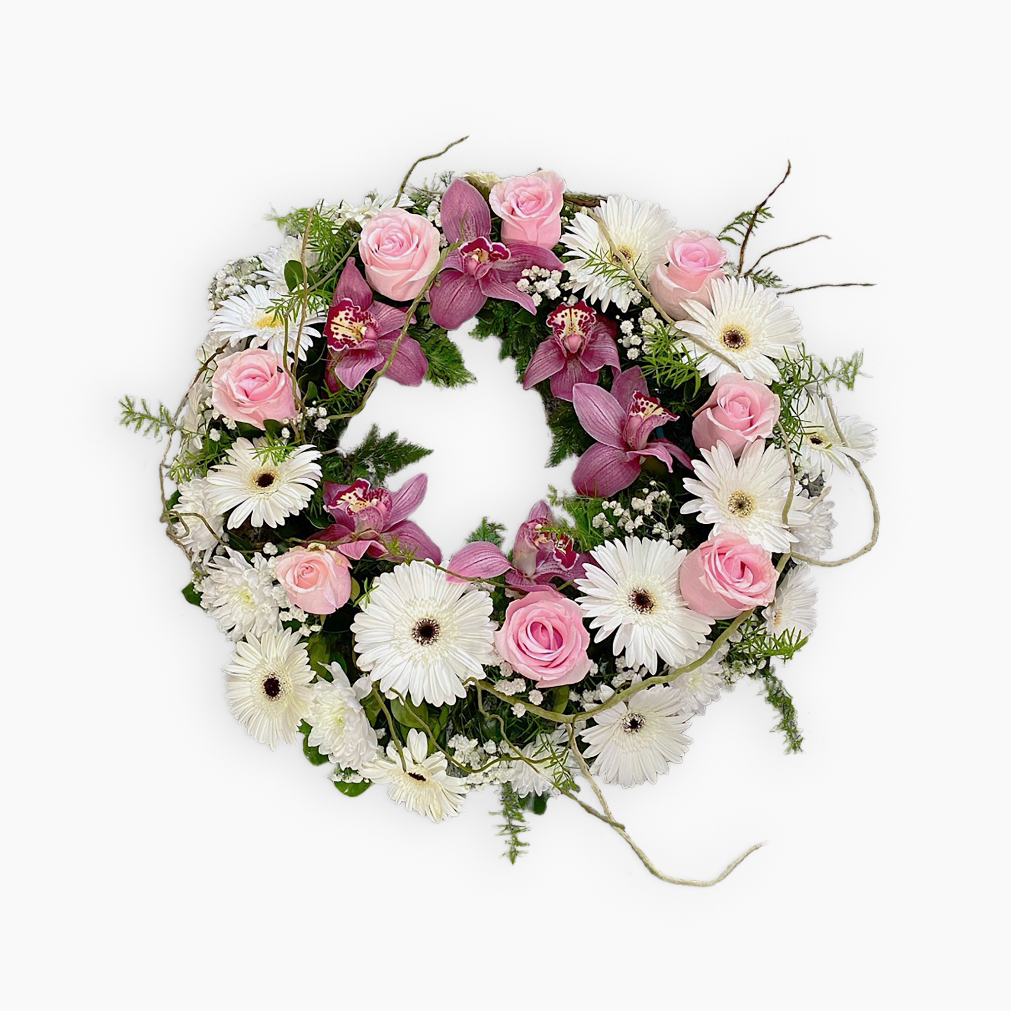 Krans roze/paars/wit