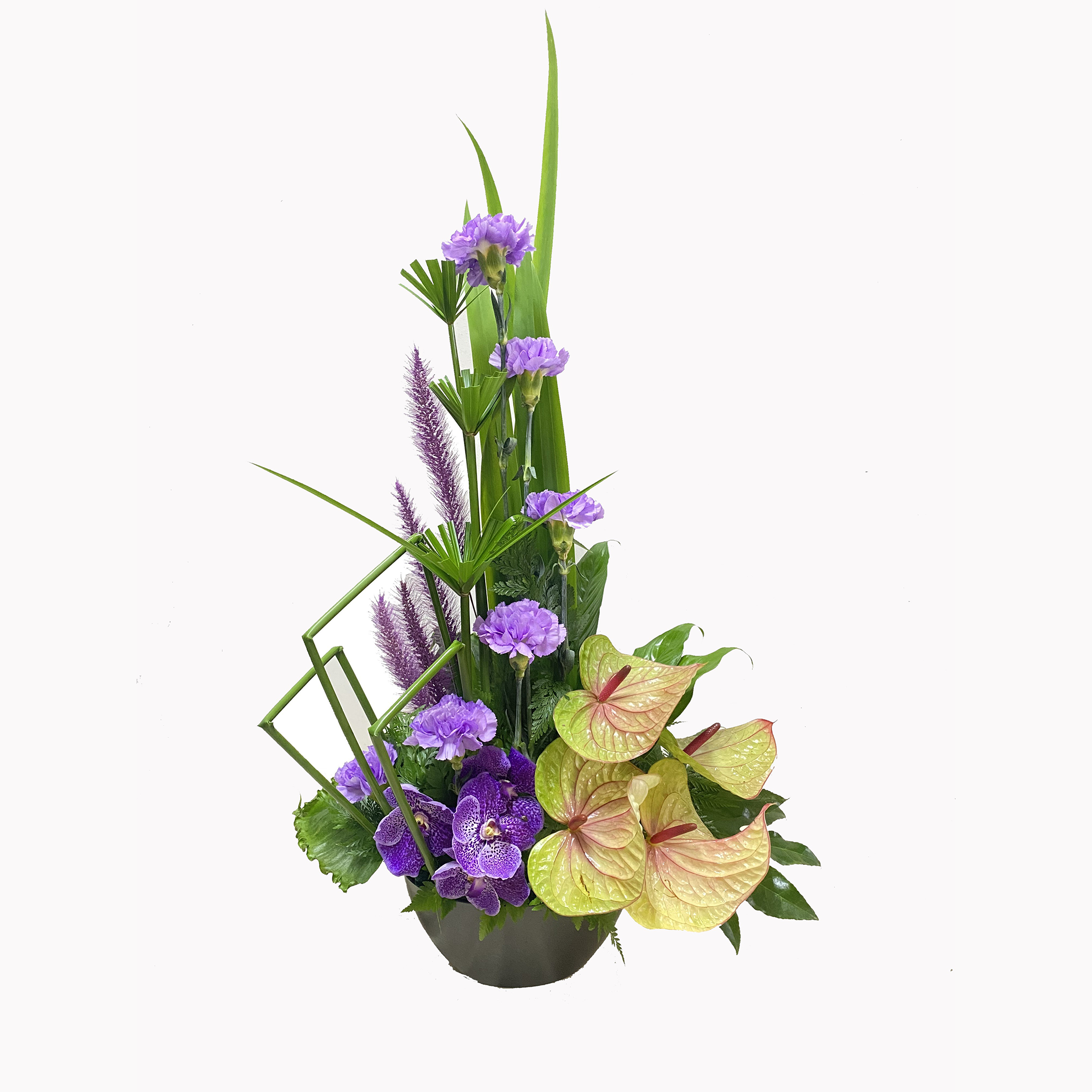 Bloemstuk paars/wit in pot