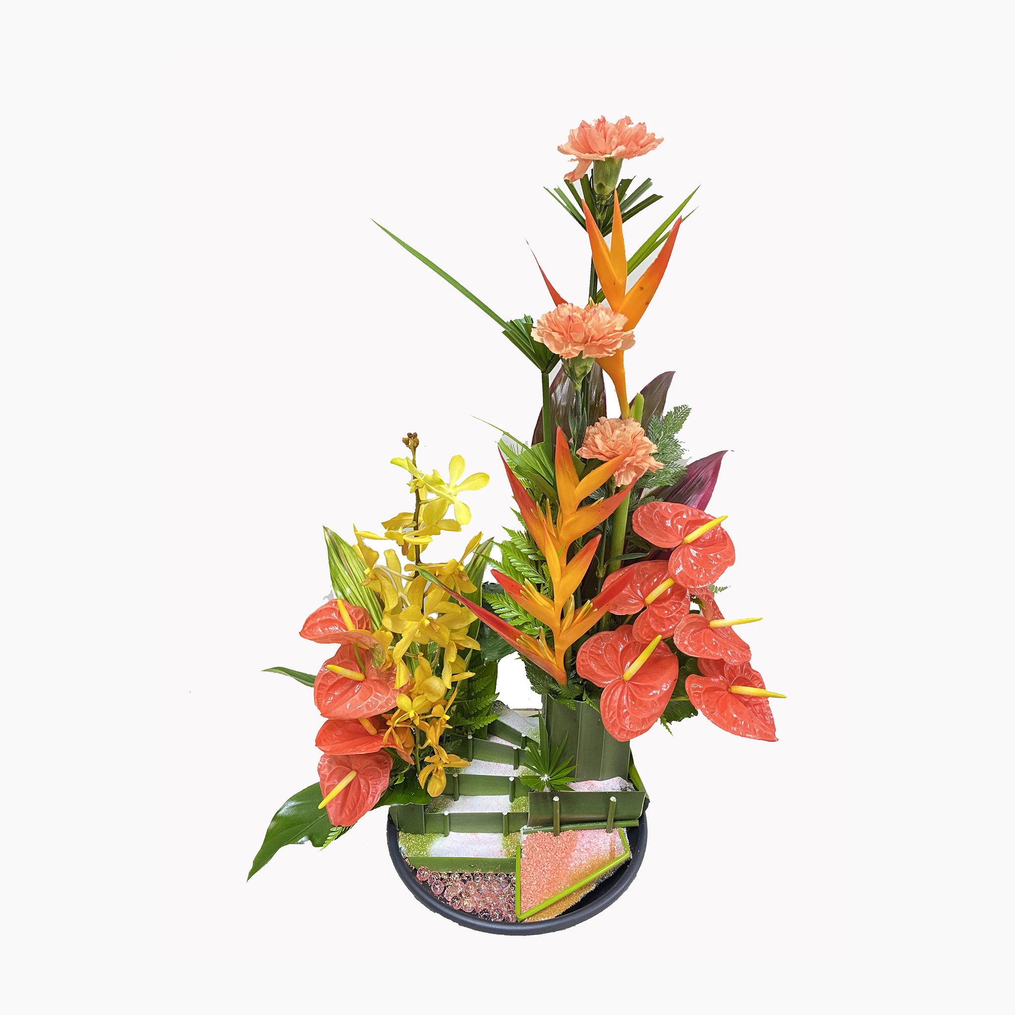 Bloemstuk geel/oranje/roze