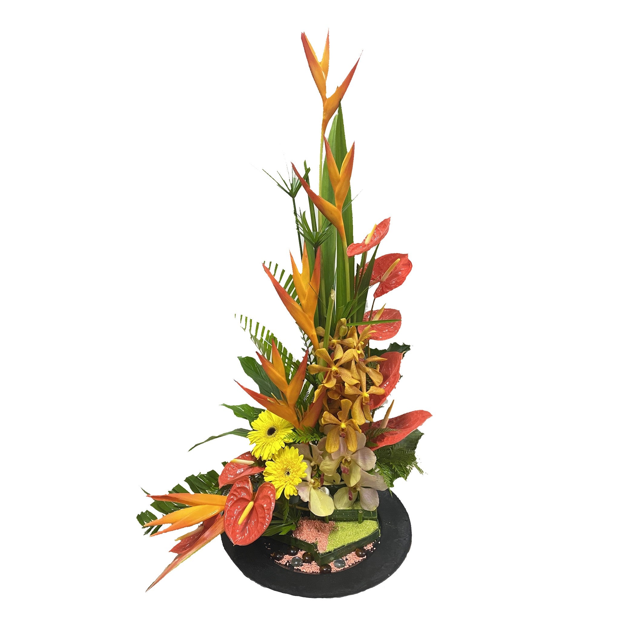 Bloemstuk geel/oranje/rood