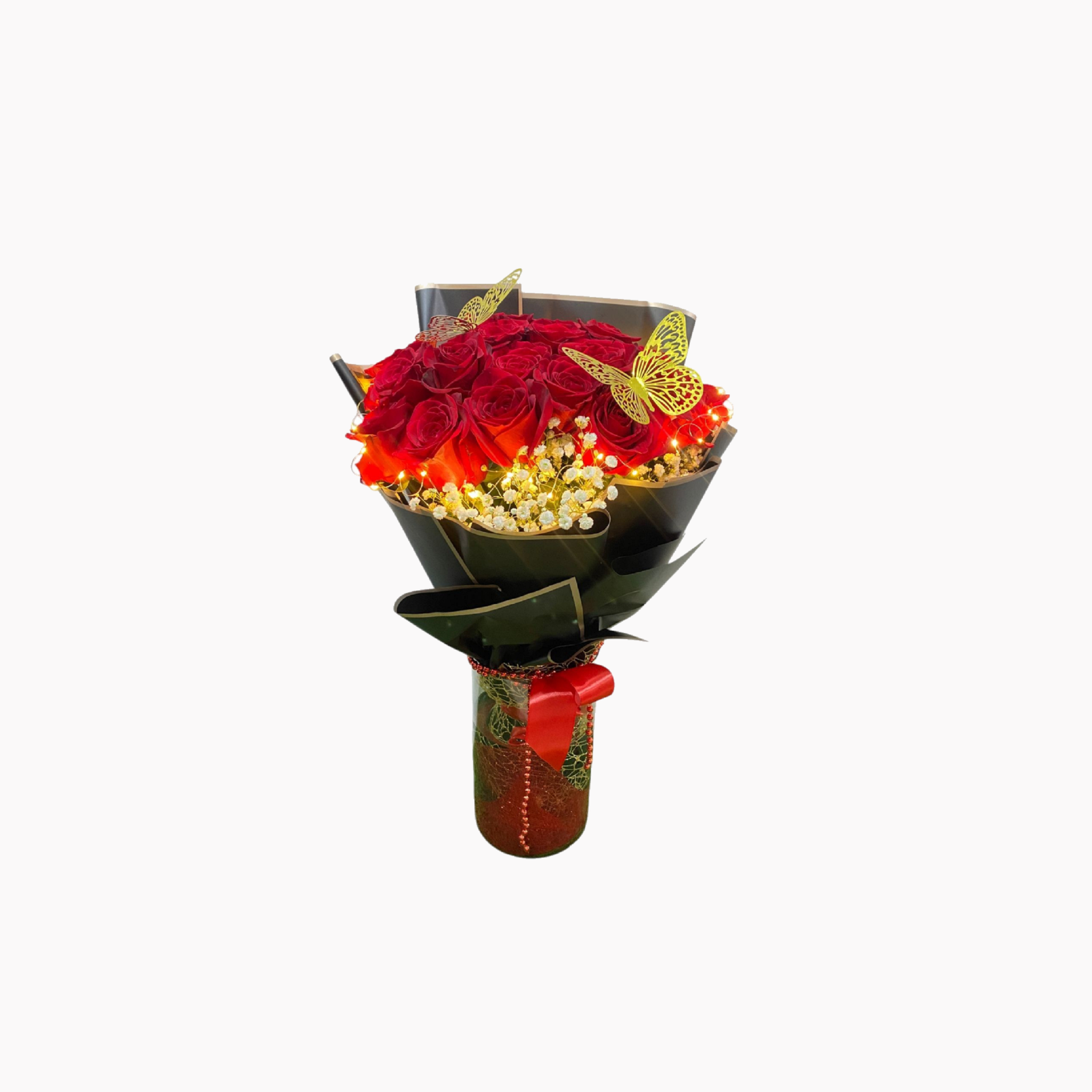Boeket 32 rood met vaas