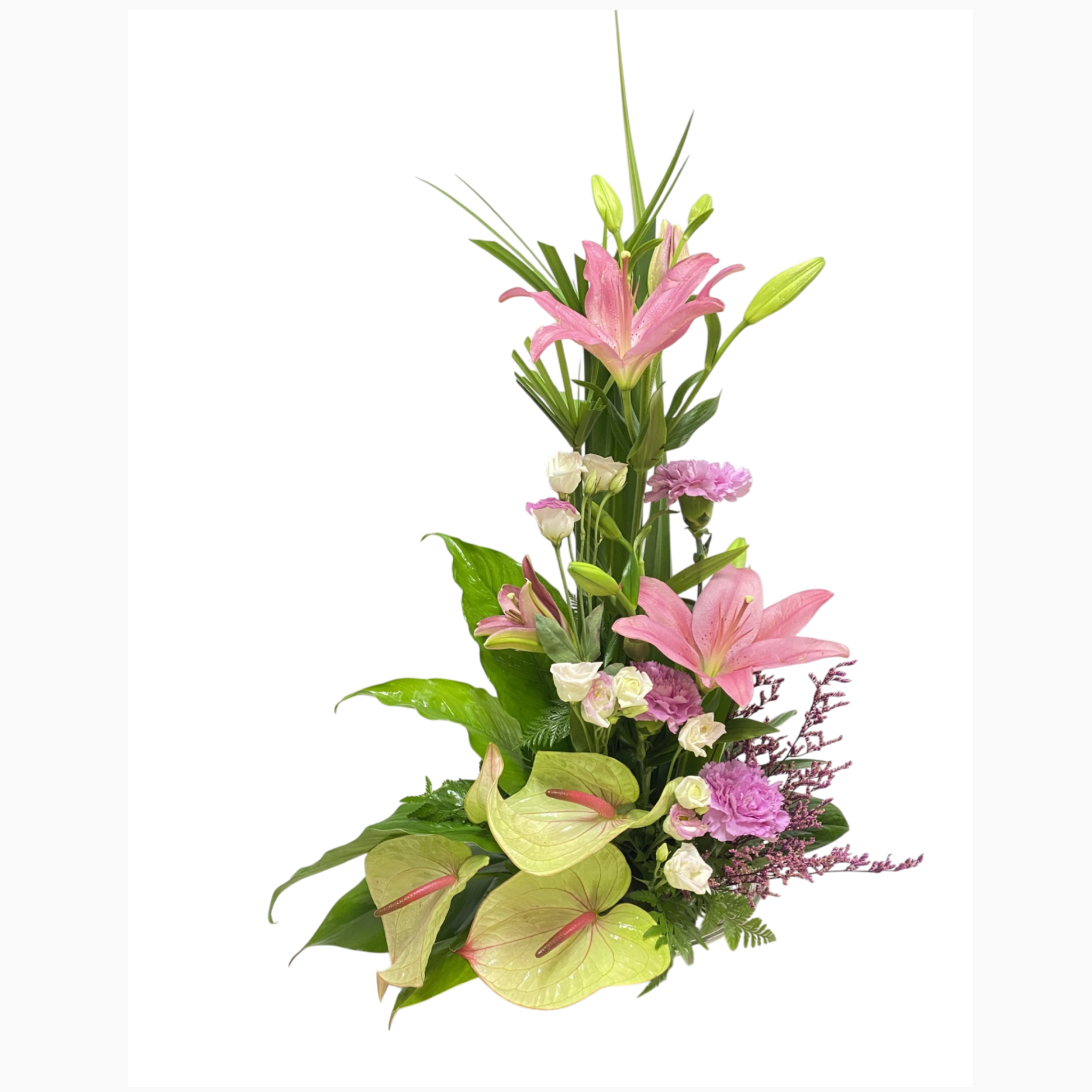Bloemstuk paars/roze/wit