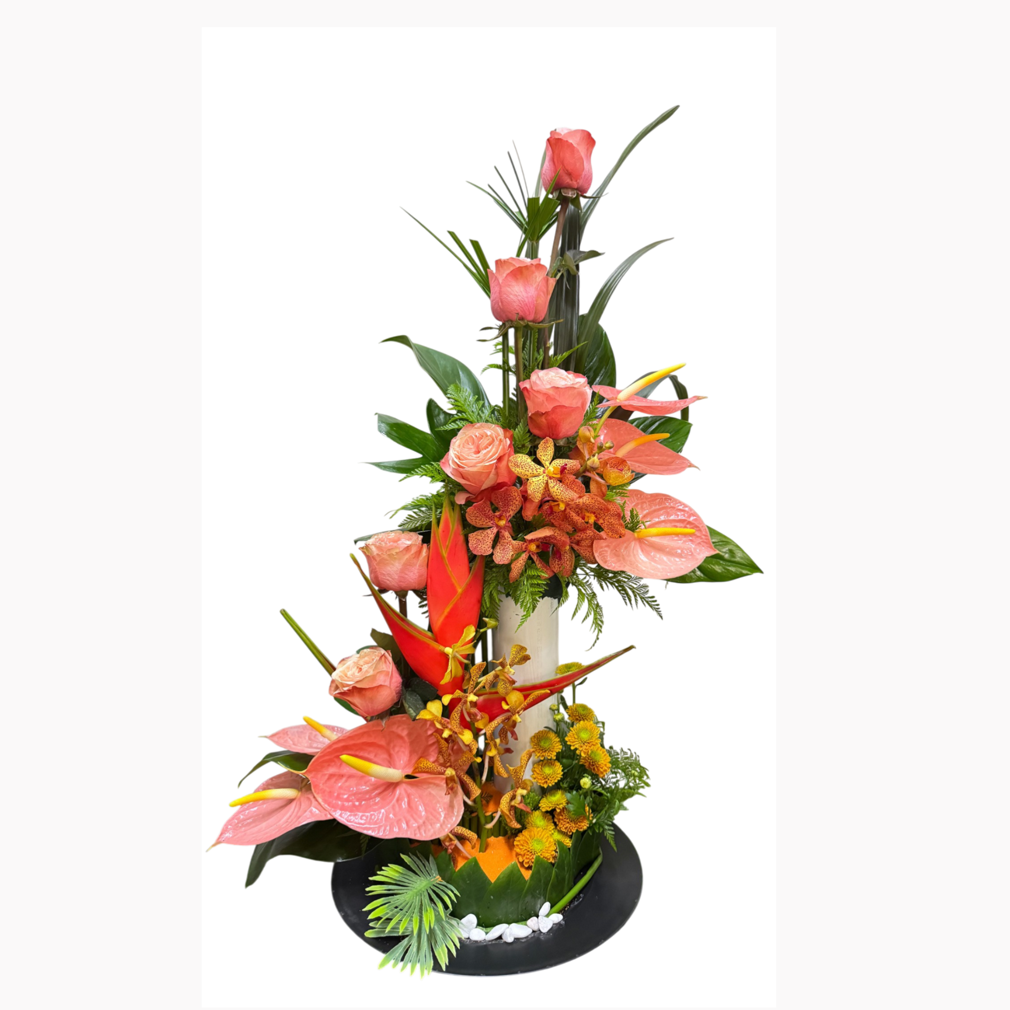 Bloemstuk 54 geel/oranje/roze