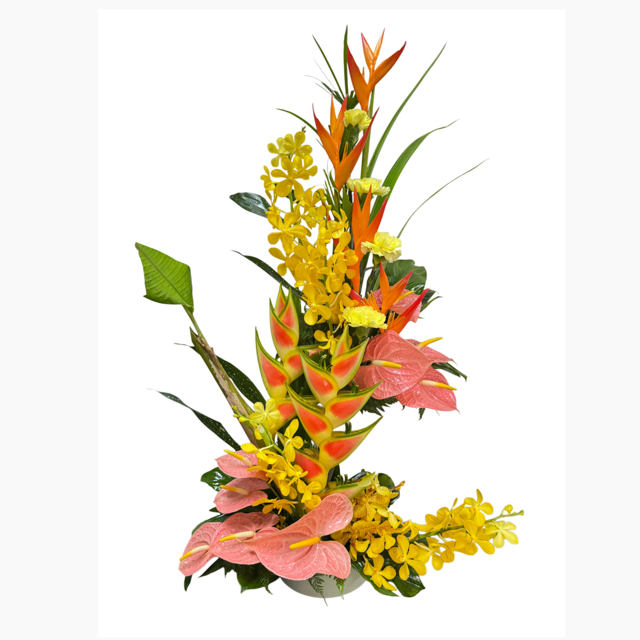Bloemstuk 55 geel/oranje/roze